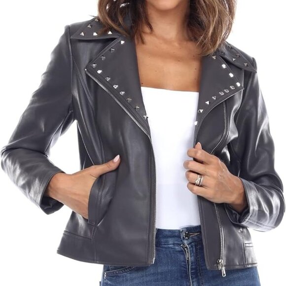 White Mark Women's Faux Leather Biker Jacket with Studs Plus Size 3X - Picture 1 of 16